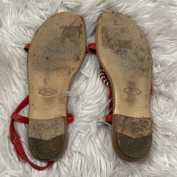 Tod’s Red Leather Sandals Sz 9 1/2 - Picture 9 of 13